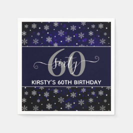 シルバーフォイルスノーフレーク&ブルー《写真》ぼけ味60誕生日 スタンダードカクテルナプキン
