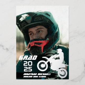 シルバーフォイルダートバイクモトクロス2写真卒業 箔招待状