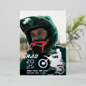 シルバーフォイルダートバイクモトクロス2写真卒業 箔招待状 (立ち正面)