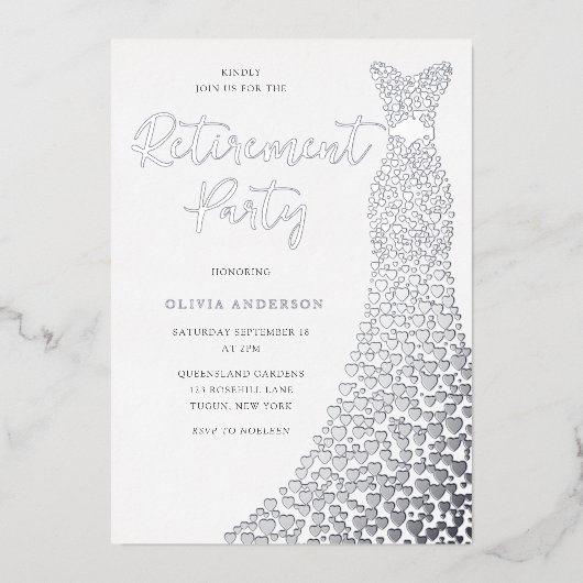 シルバーフォイルドレスリタイアメントパーティー 箔招待状 (正面)