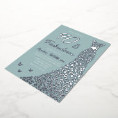 シルバーフォイルドレス40と素晴らしい40歳の誕生日 箔招待状 (回転した状態)