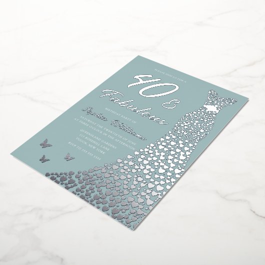 シルバーフォイルドレス40と素晴らしい40歳の誕生日 箔招待状 (回転した状態)