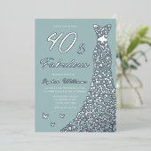 シルバーフォイルドレス40と素晴らしい40歳の誕生日 箔招待状 (立ち正面)