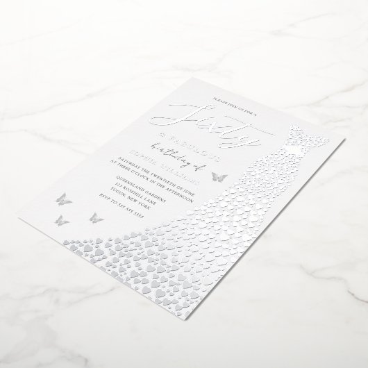 シルバーフォイルハートガウン60thバースデーパーティ実在ー 箔招待状 (回転した状態)