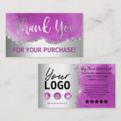 シルバーフォイルパープルグリッターアゲートありがとう 名刺 (正面/裏面)