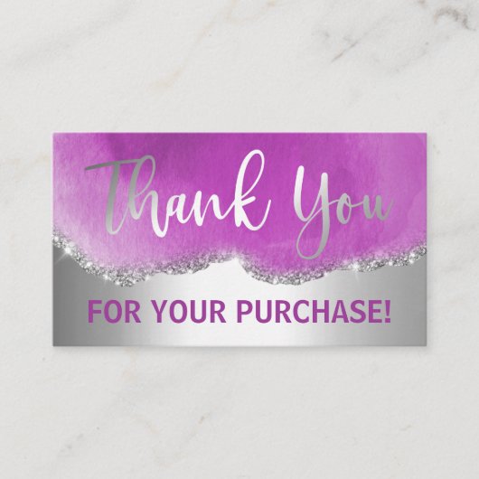 シルバーフォイルパープルグリッターアゲートありがとう 名刺 (正面)