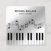 シルバーフォイルピアノキーボードミュージシャンピアニスト スクエア名刺 (正面)