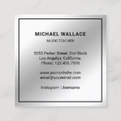 シルバーフォイルピアノキーボードミュージシャンピアニスト スクエア名刺 (裏面)