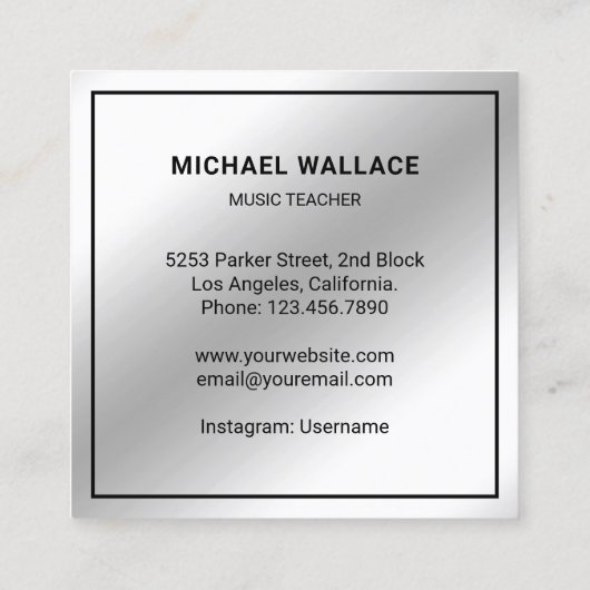 シルバーフォイルピアノキーボードミュージシャンピアニスト スクエア名刺 (裏面)