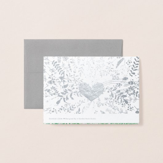シルバーフォイルフローラタイポグラフィありがとう 箔カード (裏面封筒付き)