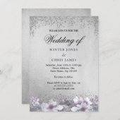 シルバーフォイルフローラパープル結婚式招待状 招待状 (正面/裏面)