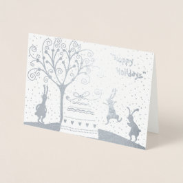 シルバーフォイルホッピーホリデーズクリスマスグリーティングカード 箔カード