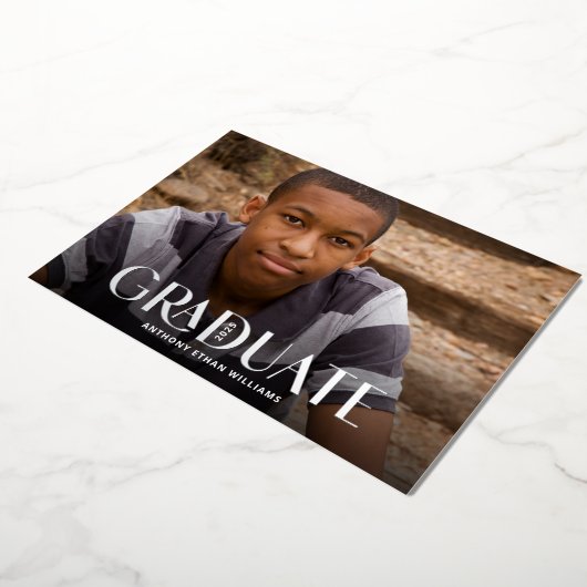 シルバーフォイルモダン1フォト卒業パーティー 箔招待状 (回転した状態)