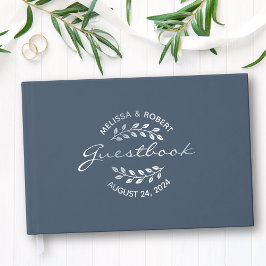 シルバーフォイルリースオンブルー結婚ズ ゲストブック