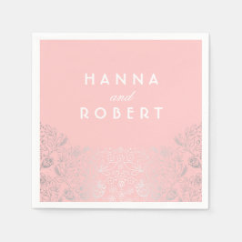 シルバーフォイル効果フローラカントリーサイドピンク結婚ズ スタンダードカクテルナプキン