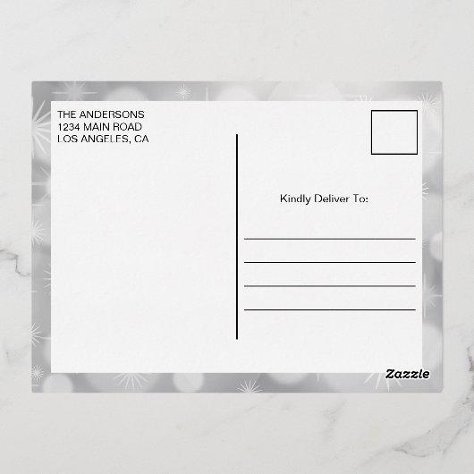 シルバーフォイル水カラークリスマス格言 箔シーズンポストカード (裏面)