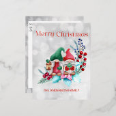 シルバーフォイル水カラークリスマス格言 箔シーズンポストカード (正面/裏面)