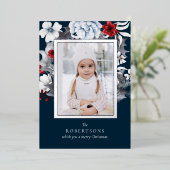 シルバーフォイル海軍の葉の写真クリスマスカード 箔シーズンカード (立ち正面)