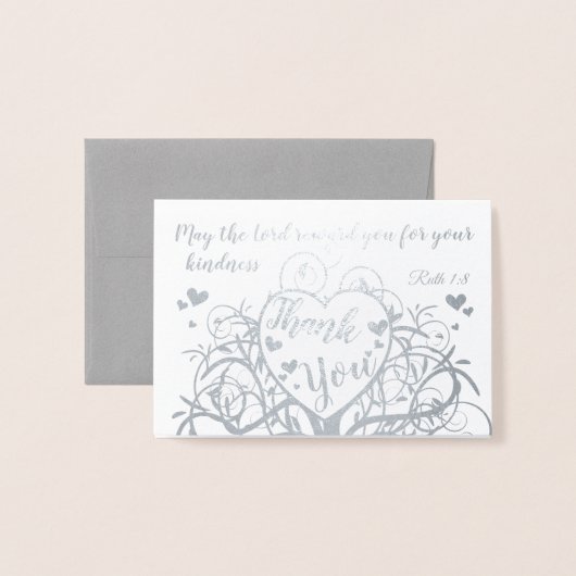 シルバーフォイル渦巻き木ありがとう聖書の聖句 箔カード (封筒付き正面)