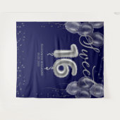 シルバーフォイル甘い16バルーン王室のブルー背景 タペストリー (正面(横))