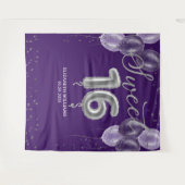 シルバーフォイル甘い16バルーン紫の背景 タペストリー (正面(横))