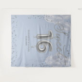 シルバーフォイル甘い16バルーン青い背景 タペストリー (正面(横))