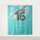 シルバーフォイル甘い16日風船ティール(緑がかった色)背景 タペストリー (正面)