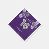 シルバーフォイル甘い16日風船パーティー紫 スタンダードカクテルナプキン (角)