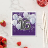 シルバーフォイル甘い16日風船パーティー紫 スタンダードカクテルナプキン (インサイチュ)