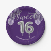 シルバーフォイル甘い16日風船パーティー紫 ペーパープレート (正面)