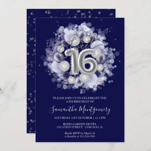 シルバーフォイル甘い16日風船ブ王室のルー 招待状 (正面/裏面)