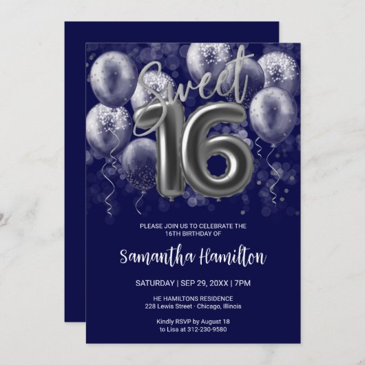 シルバーフォイル甘い16日風船ブ王室のルー 招待状 (正面/裏面)