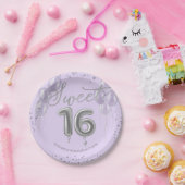 シルバーフォイル甘い16誕生日バルーンラベンダー ペーパープレート (パーティー)
