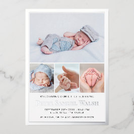 シルバーフォイル男の赤ちゃん誕生発表フォトカード 箔招待状
