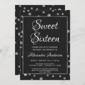 シルバーフォイル紙吹雪水玉模様スウィート16誕生日 招待状 (正面/裏面)