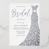 シルバーフォイル結婚ズドレスブライダルシャワー 箔招待状 (正面)
