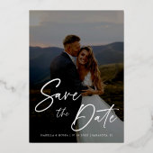 シルバーフォイル結婚レースの写真日付を保存 箔招待状 (裏面)