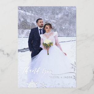 シルバーフォイル雪結婚片のサンキューカード 箔招待状