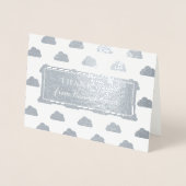 シルバーフォイル雲赤ちゃんシャワー写真ありがとう 箔カード (正面)