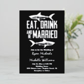 シルバーフォイル食べシャークドリンクとビー結婚したズ結婚ズ 箔招待状 (立ち正面)