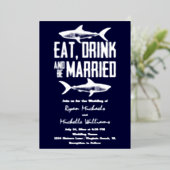 シルバーフォイル食べシャークドリンクとビー結婚したズ結婚ズ 箔招待状 (立ち正面)