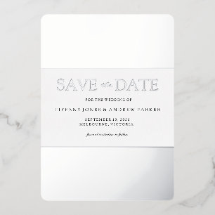 シルバーフォイル おしゃれ 現代風 結婚式 Save The Date 箔招待状