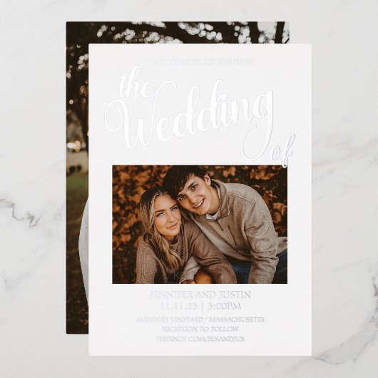 シルバーフォイル シンプル2 フォト ウェディング 箔招待状 (正面/裏面)