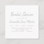 シルバーフォイル&スクリプトブライダルシャワーチケット招待状 スクエア名刺 (正面)