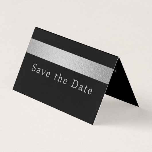 シルバーフォイル ストライプ 写真付き Save The Date カード (正面)
