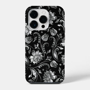 シルバーフォイル フローラル ダマスク柄 iPhone 14 PROケース