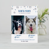 シルバーフォイル&ブルーサンタポーズツードッグフォトカード 箔シーズンカード (立ち正面)