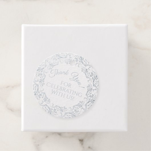 シルバーフォイル&ブルーフレースのようィリグレ結婚ーズサンキュー フェイバータグ (箱)