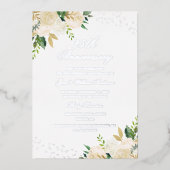 シルバーフォイル 花模様 25周年記念 箔招待状 (正面)