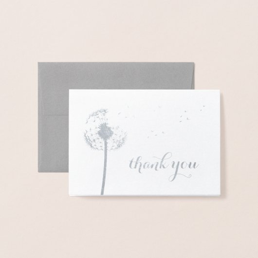 シルバーフォイルDandelionフォトサンキューカード 箔カード (封筒付き正面)